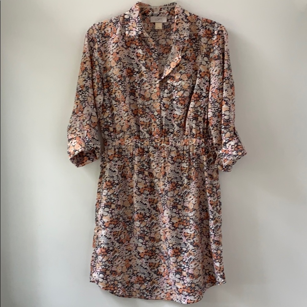 LOFT floral dress pastel 3/4 sleeve career XS